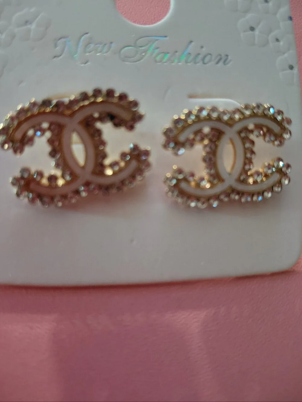 Fashion Gold-Tone Crystal Double-C Cuff Earrings
